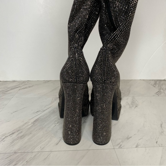 Steve Madden Sultry Rhinestone Thigh High Pointy Toe Platform Heeled Boot 8 1/2 - Picture 6 of 16
